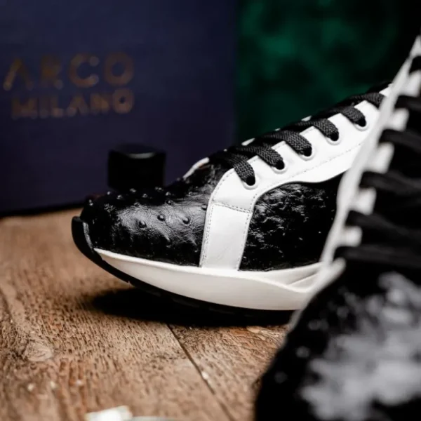 Clearance Marco di Milano Lyon II Ostrich Quill & Calfskin Sneakers Black / White