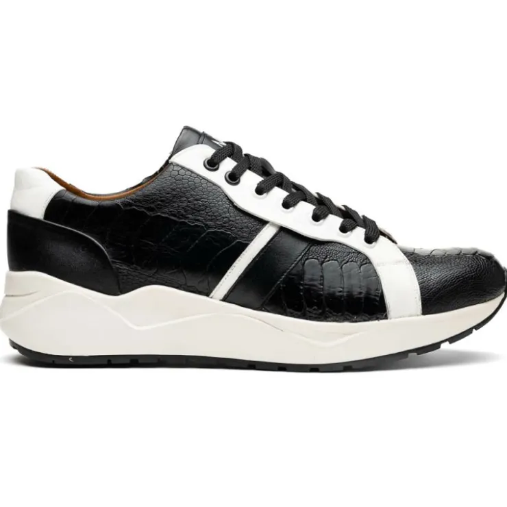 Clearance Marco di Milano Lyon Ostrich Leg & Calfskin Sneakers Black / White