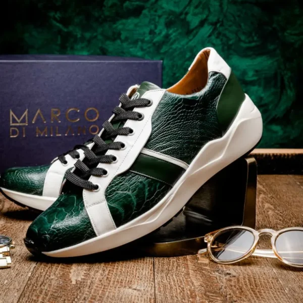 marco_di_milano_lyon_ostr_5-1.webp Hot Marco di Milano Lyon Ostrich Leg & Calfskin Sneakers Green / White