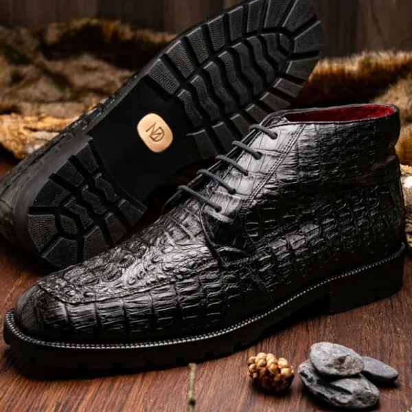 Sale Marco di Milano Martinelli Caiman Crocodile Chukka Boots Black