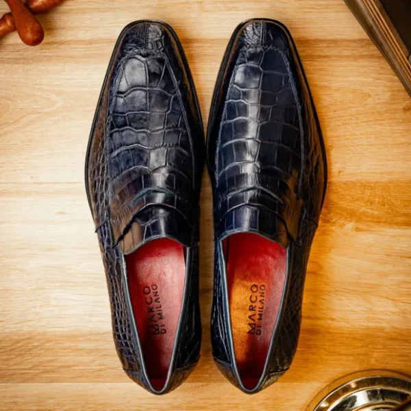 Hot Marco di Milano Matteo Alligator Penny Loafer Navy