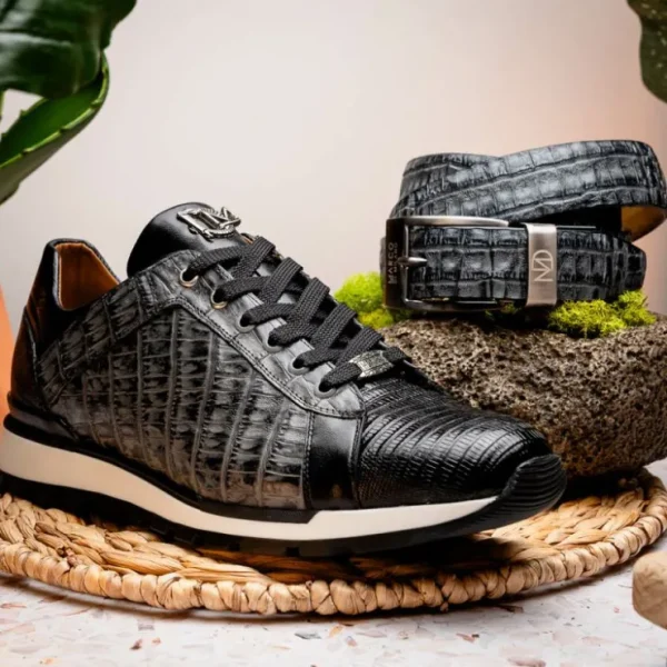 New Marco di Milano Portici Caiman & Lizard Sneakers Gray Combo GrayCombo