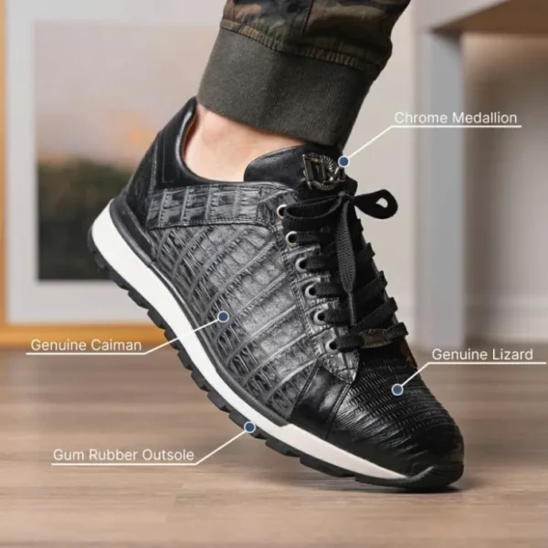 New Marco di Milano Portici Caiman & Lizard Sneakers Gray Combo GrayCombo