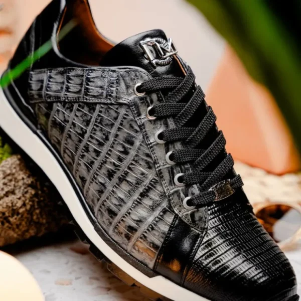 New Marco di Milano Portici Caiman & Lizard Sneakers Gray Combo GrayCombo