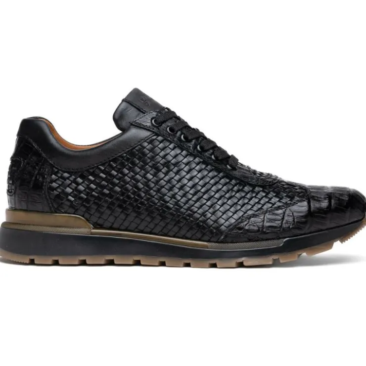 New Marco di Milano Roma Caiman Crocodile Woven Sneakers Black