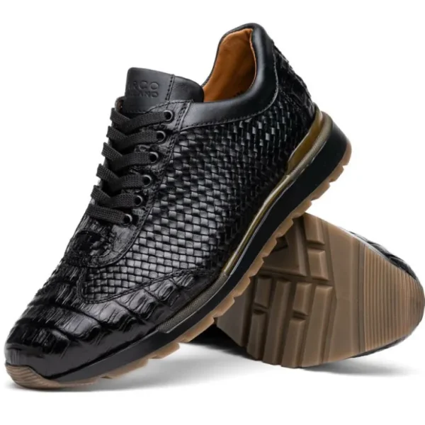 New Marco di Milano Roma Caiman Crocodile Woven Sneakers Black