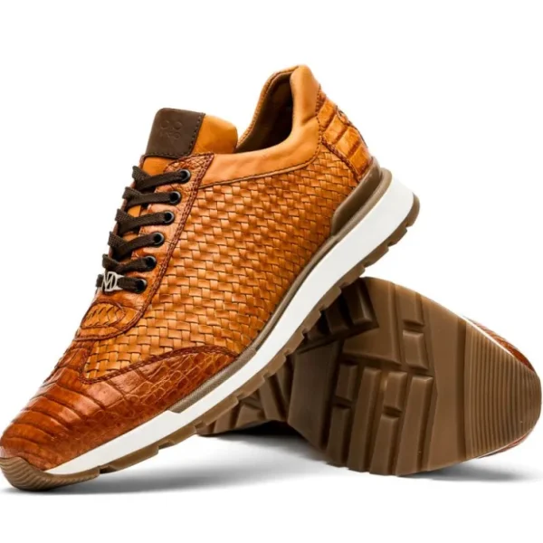 Discount Marco di Milano Roma Caiman Crocodile Woven Sneakers Brandy