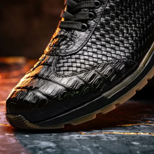 New Marco di Milano Roma Caiman Crocodile Woven Sneakers Black