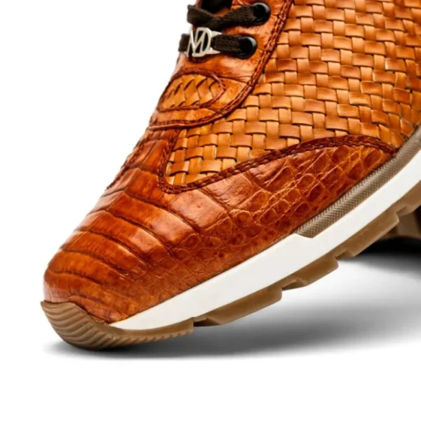 Discount Marco di Milano Roma Caiman Crocodile Woven Sneakers Brandy