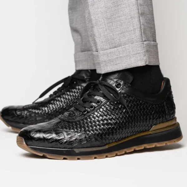 New Marco di Milano Roma Caiman Crocodile Woven Sneakers Black