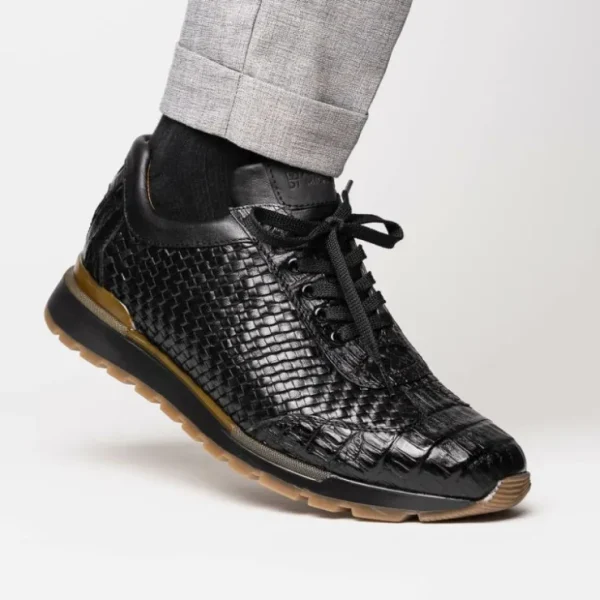 New Marco di Milano Roma Caiman Crocodile Woven Sneakers Black