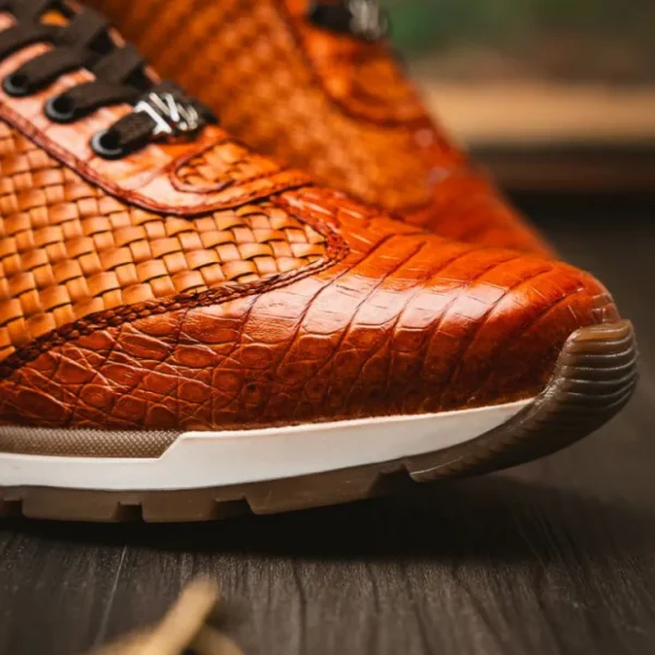 Discount Marco di Milano Roma Caiman Crocodile Woven Sneakers Brandy