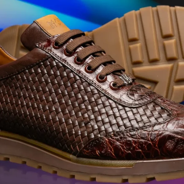 marco_di_milano_roma_caim_9.webp Outlet Marco di Milano Roma Caiman Crocodile Woven Sneakers Brown
