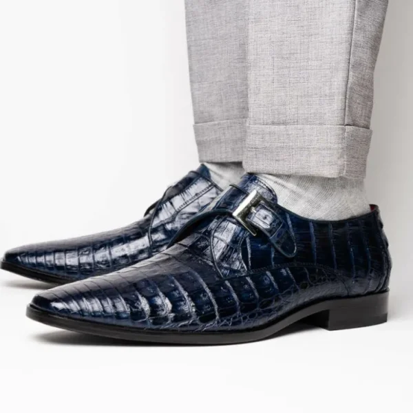 Flash Sale Marco di Milano Rovigo Caiman Crocodile Monk Strap Navy Blue