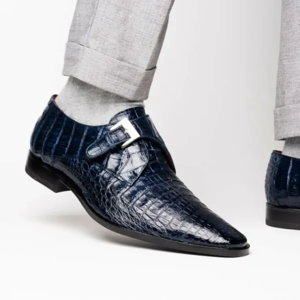 Flash Sale Marco di Milano Rovigo Caiman Crocodile Monk Strap Navy Blue