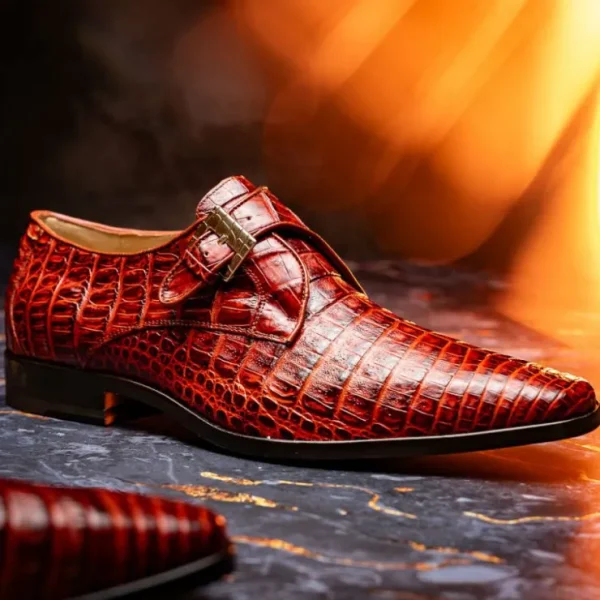 Shop Marco di Milano Rovigo Caiman Crocodile Monk Strap Rustic Cognac RusticCognac