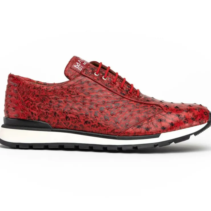 New Marco di Milano Scanno Ostrich Quill Sneakers Antique Red AntiqueRed