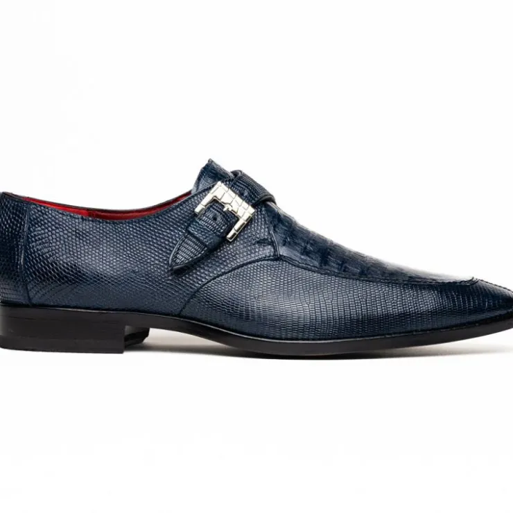 Store Marco di Milano Toluca Crocodile & Lizard Monk Strap Navy