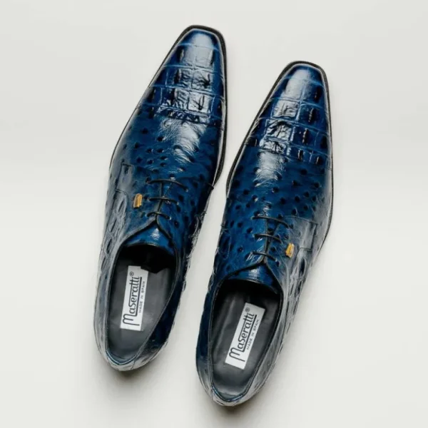 Outlet Maseratti Assenzio 3012 Embossed Crocodile & Ostrich Derby Shoes Blue