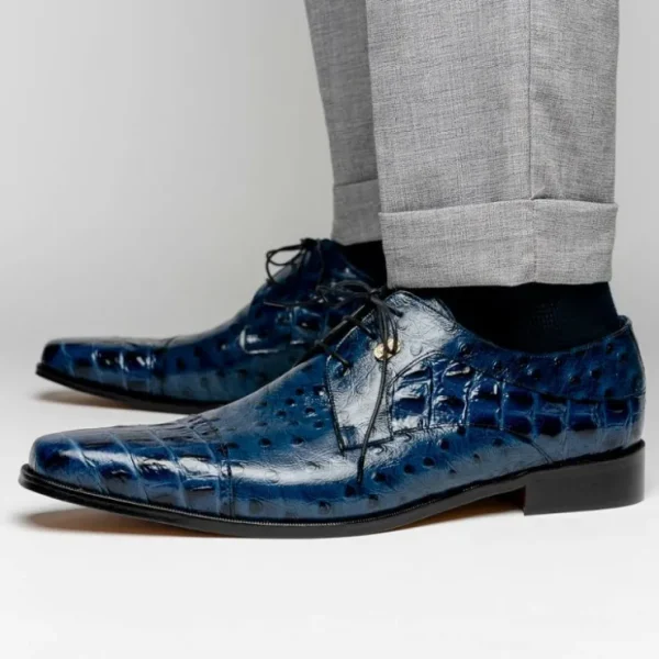 Outlet Maseratti Assenzio 3012 Embossed Crocodile & Ostrich Derby Shoes Blue