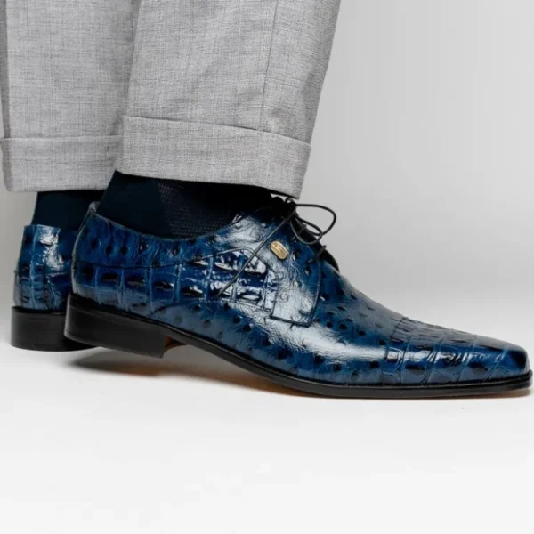 Outlet Maseratti Assenzio 3012 Embossed Crocodile & Ostrich Derby Shoes Blue