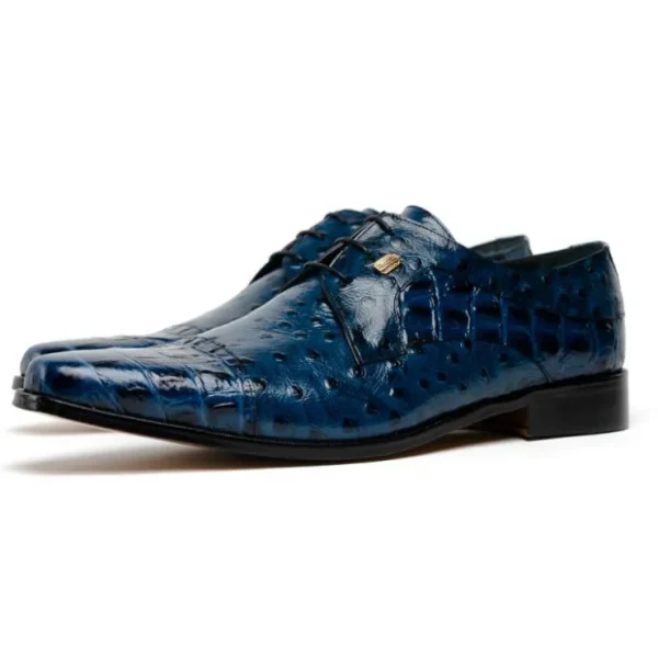 Outlet Maseratti Assenzio 3012 Embossed Crocodile & Ostrich Derby Shoes Blue