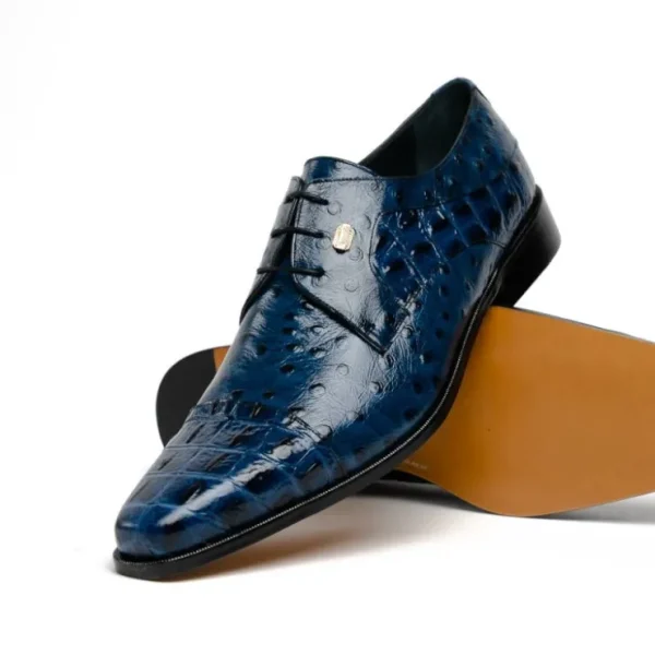 Outlet Maseratti Assenzio 3012 Embossed Crocodile & Ostrich Derby Shoes Blue