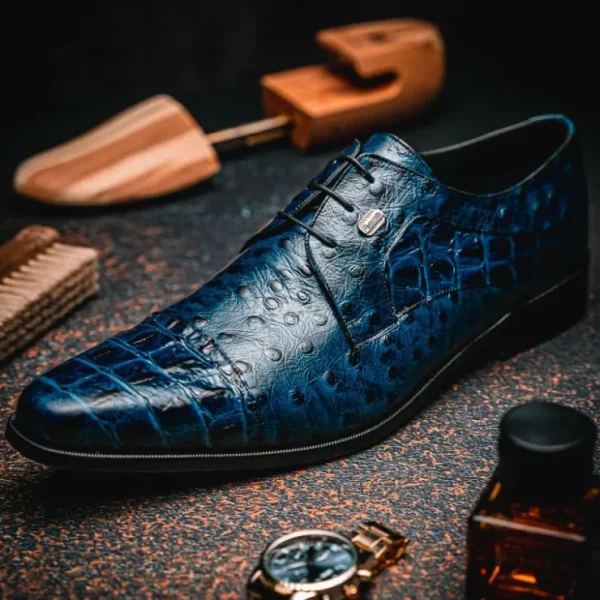 Outlet Maseratti Assenzio 3012 Embossed Crocodile & Ostrich Derby Shoes Blue