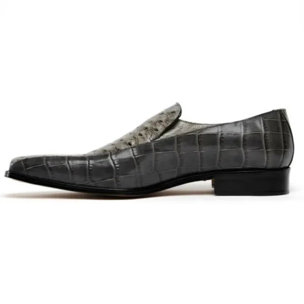 Best Maseratti Moda 3008 Embossed Crocodile & Ostrich Loafers Gray