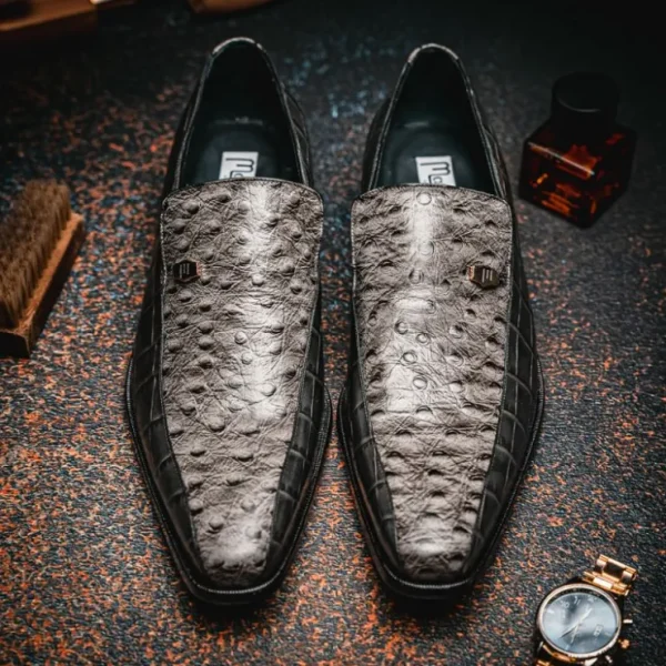 Best Maseratti Moda 3008 Embossed Crocodile & Ostrich Loafers Gray