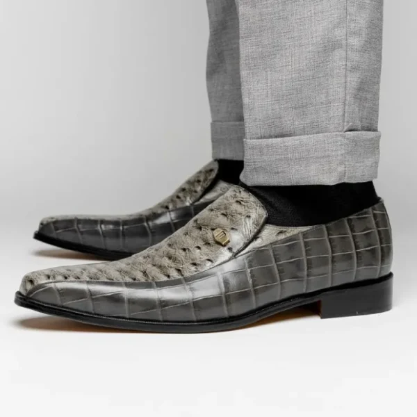 Best Maseratti Moda 3008 Embossed Crocodile & Ostrich Loafers Gray