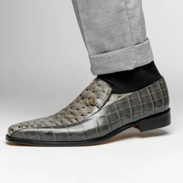 Best Maseratti Moda 3008 Embossed Crocodile & Ostrich Loafers Gray