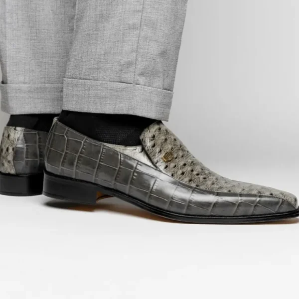 Best Maseratti Moda 3008 Embossed Crocodile & Ostrich Loafers Gray