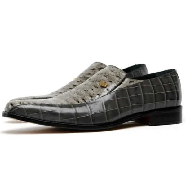 Best Maseratti Moda 3008 Embossed Crocodile & Ostrich Loafers Gray