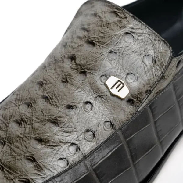 Best Maseratti Moda 3008 Embossed Crocodile & Ostrich Loafers Gray