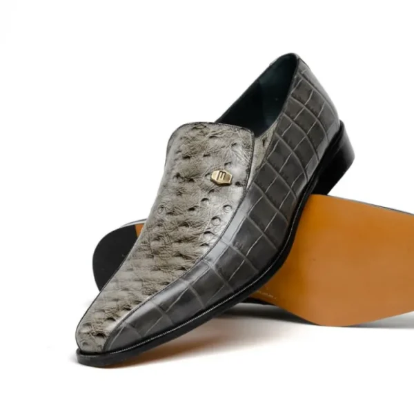 Best Maseratti Moda 3008 Embossed Crocodile & Ostrich Loafers Gray