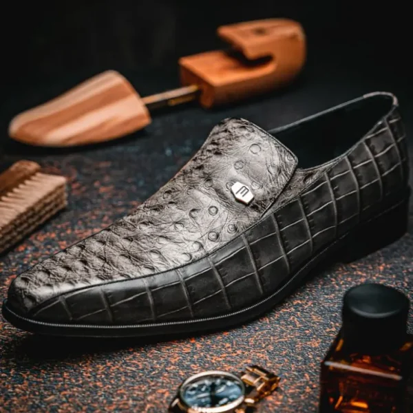 Best Maseratti Moda 3008 Embossed Crocodile & Ostrich Loafers Gray