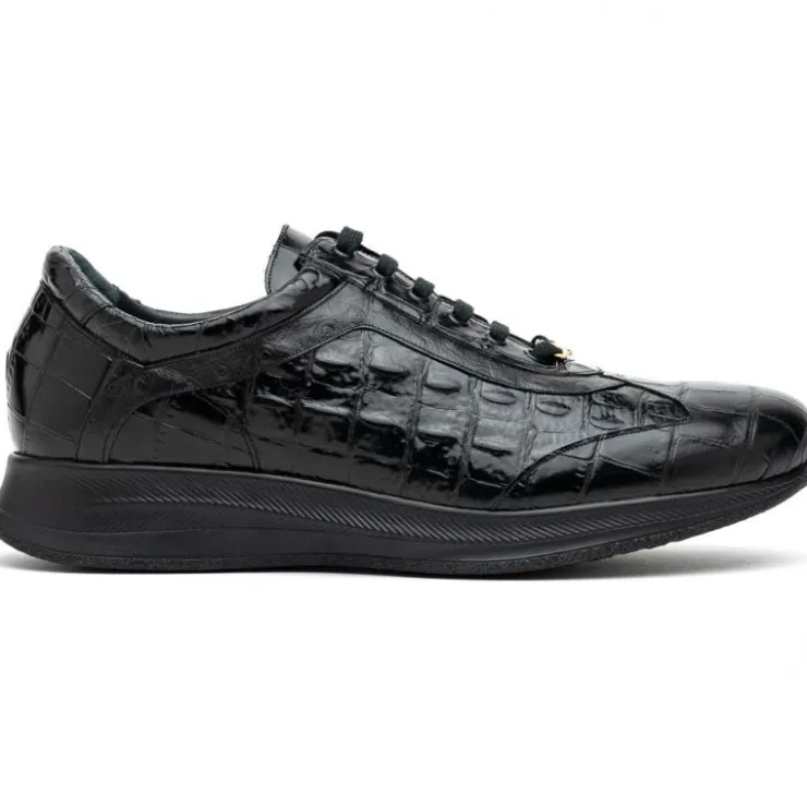 Discount Maseratti Vidal 6002 Embossed Crocodile / Caiman / Ostrich Sneakers Black