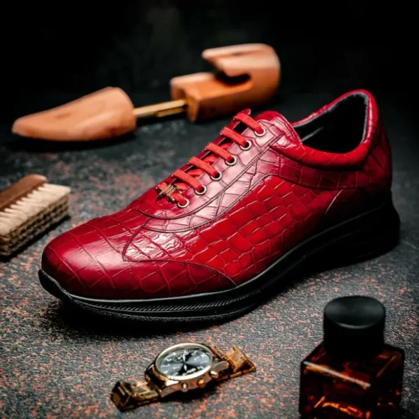 Fashion Maseratti Vidal 6002 Embossed Crocodile / Caiman Sneakers (Limited Edition) Red