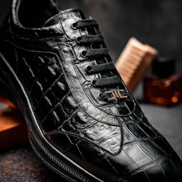 Discount Maseratti Vidal 6002 Embossed Crocodile / Caiman / Ostrich Sneakers Black