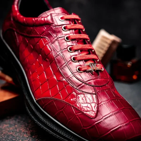 Fashion Maseratti Vidal 6002 Embossed Crocodile / Caiman Sneakers (Limited Edition) Red