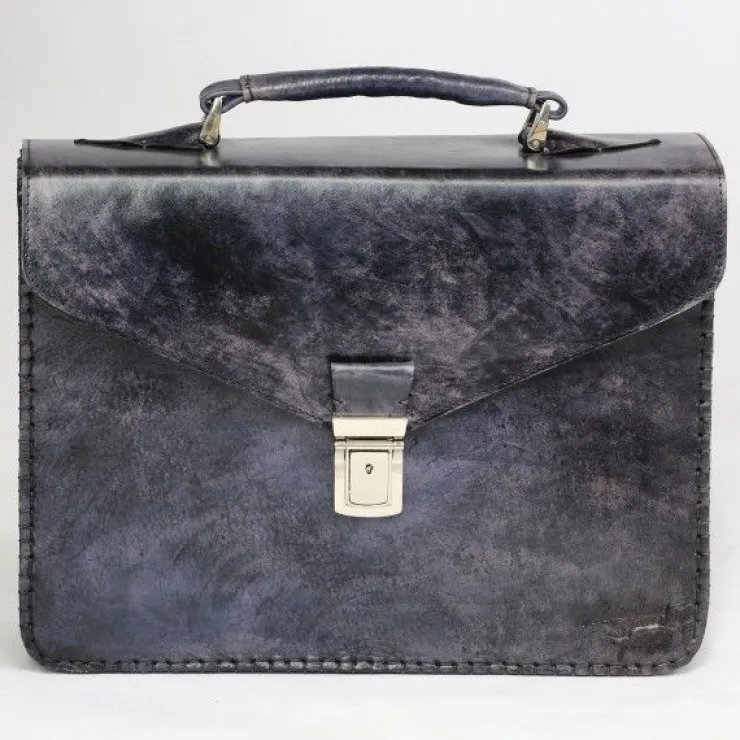 Online Massimiliano Stanco Massimiliano San Babila Hand Antiqued Gusset Briefcase Brushed Denim