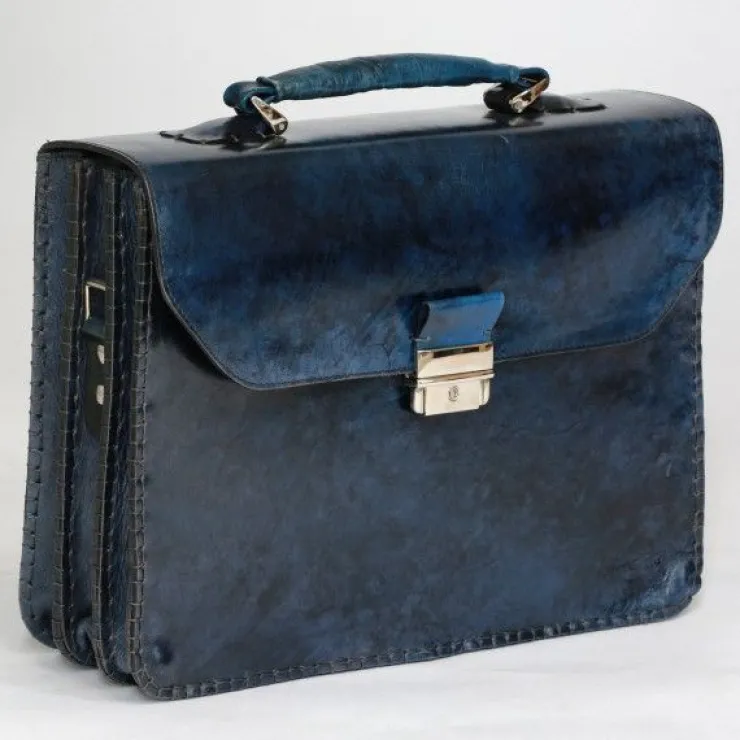 Discount Massimiliano Stanco Barbera Hand Antiqued Gusset Briefcase Cobalt Blue