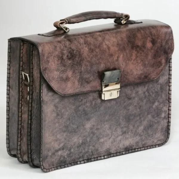 massimiliano_stanco_barbe_0.webp Best Massimiliano Stanco Barbera Hand Antiqued Gusset Briefcase Old Gray