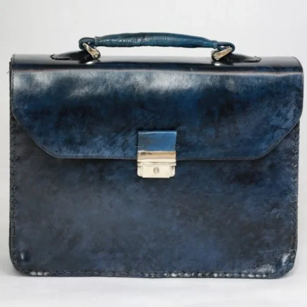 Discount Massimiliano Stanco Barbera Hand Antiqued Gusset Briefcase Cobalt Blue