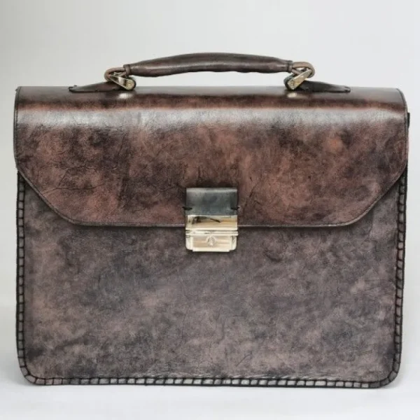 massimiliano_stanco_barbe_1.webp Best Massimiliano Stanco Barbera Hand Antiqued Gusset Briefcase Old Gray