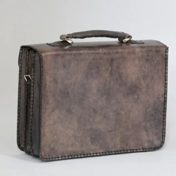 massimiliano_stanco_barbe_2.webp Best Massimiliano Stanco Barbera Hand Antiqued Gusset Briefcase Old Gray