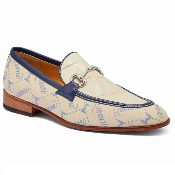 Discount Mauri 4983 Alligator & Fabric Loafers Sky Lark / Cream / Indigo Blue (Special Order)