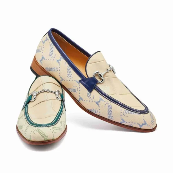 Discount Mauri 4983 Alligator & Fabric Loafers Sky Lark / Cream / Indigo Blue (Special Order)