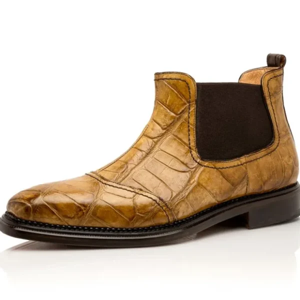 Discount Mauri 4964/1 Alligator Chelsea Boots Hand Painted Mustard & Sport Rust (Special Order) HandPaintedMustard&SportRust